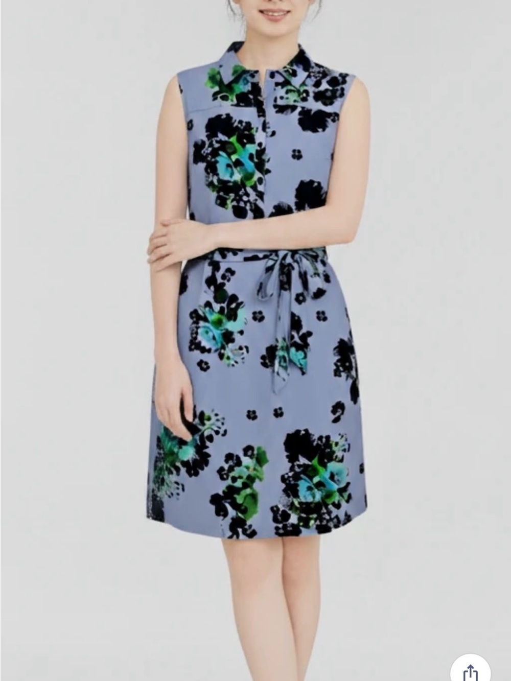 New York & Company Light Blue Floral Tie-Waist Midi Dress  Tunic Kaftan Large